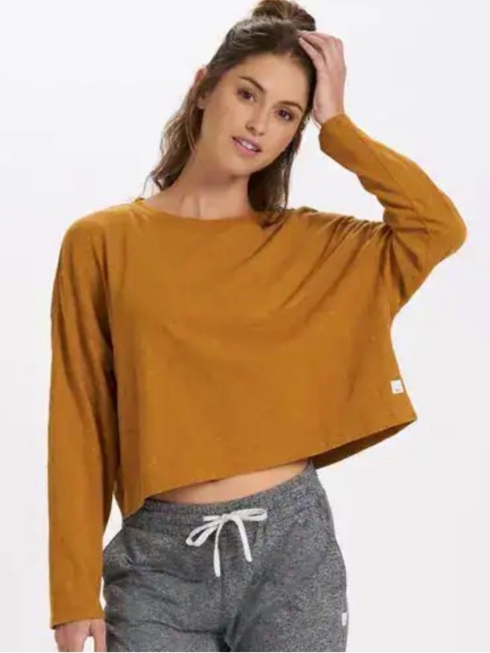 Vuori Cropped Long-Sleeve Top - Mustard Gold